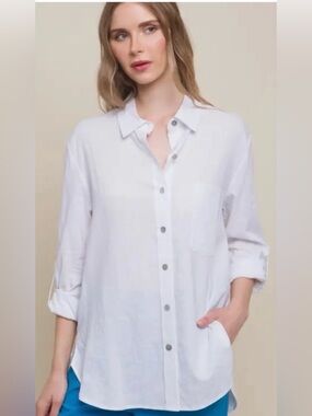 Classic White Linen Button-Front Women’s Shirt